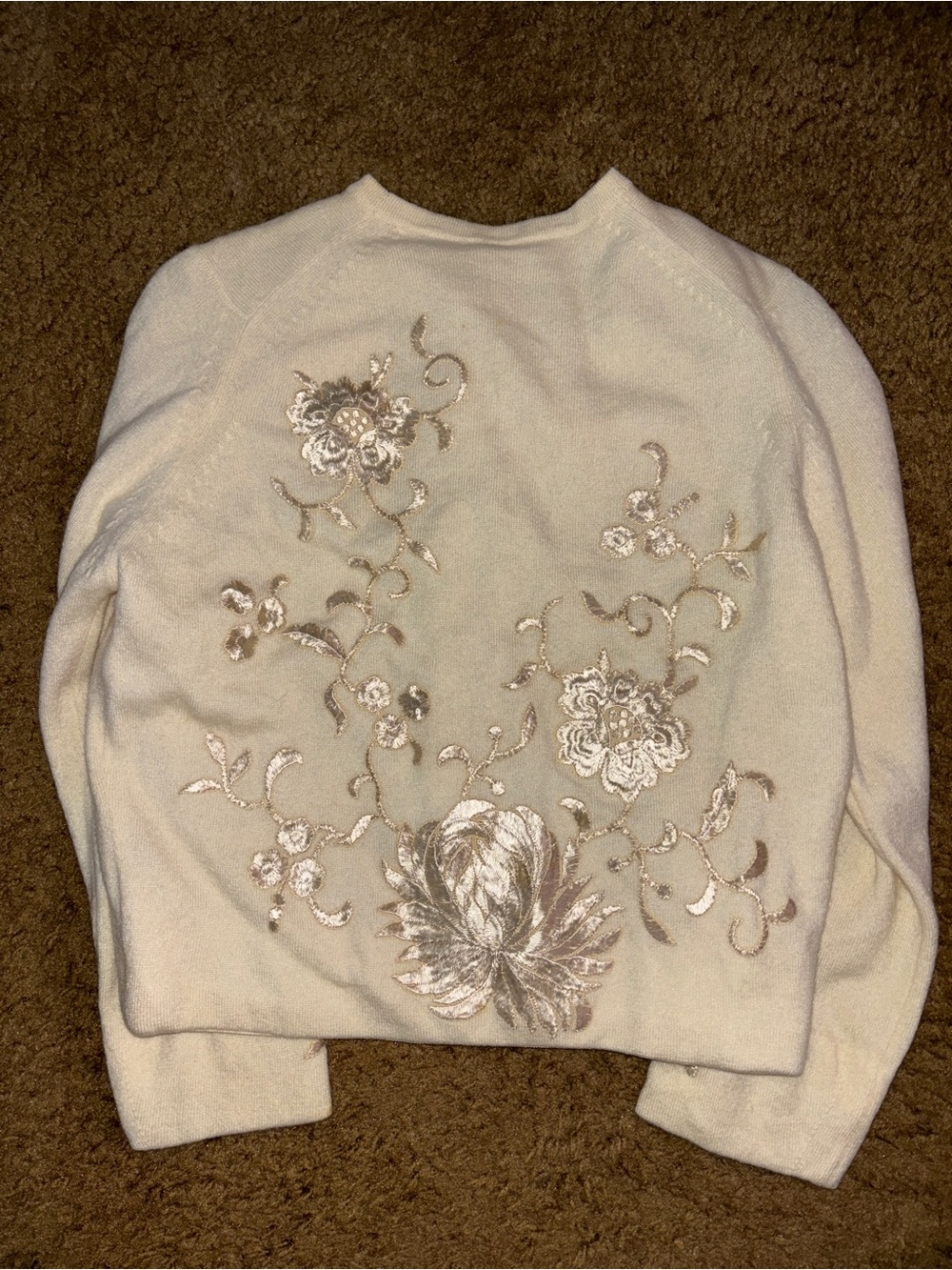 Vtg 50s Helen Bond Carruthers Cashmere Embroidered Floral Cardigan Sweater Sz S - Picture 7 of 14